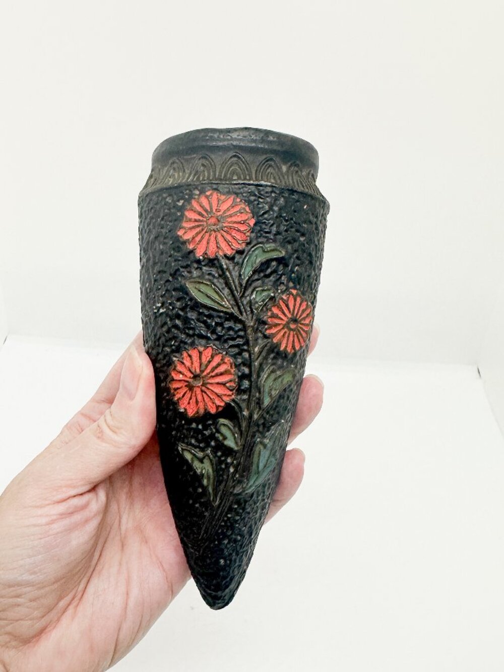 Vintage Ceramic 3D Floral Wall Pocket Vase Witchy Whimsigoth